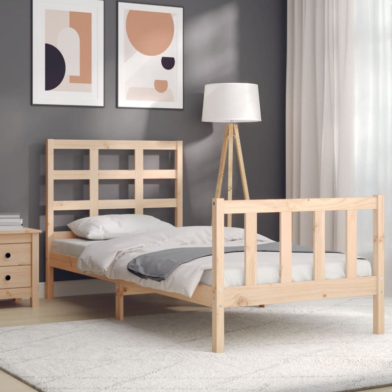 vidaXL tömör fa ágykeret fejtámlával Small Single