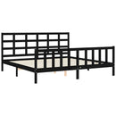 vidaXL fekete tömör fa ágykeret fejtámlával 200 x 200 cm