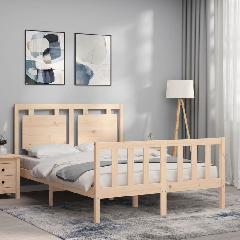 vidaXL tömör fa ágykeret fejtámlával Small Double