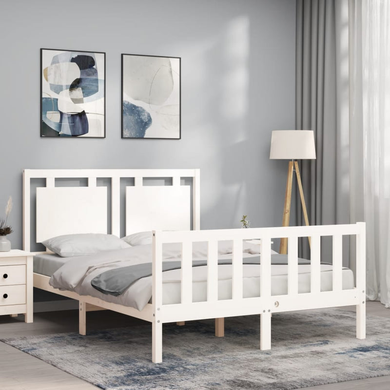 vidaXL fehér tömör fa ágykeret fejtámlával Small Double
