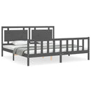 vidaXL szürke tömör fa ágykeret fejtámlával 200 x 200 cm