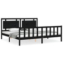 vidaXL fekete tömör fa ágykeret fejtámlával 200 x 200 cm