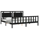 vidaXL fekete tömör fa ágykeret fejtámlával 200 x 200 cm