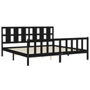 vidaXL fekete tömör fa ágykeret fejtámlával 200 x 200 cm