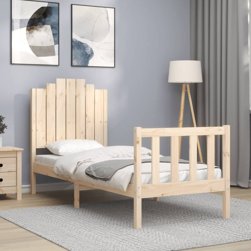 vidaXL tömör fa ágykeret fejtámlával Small Single