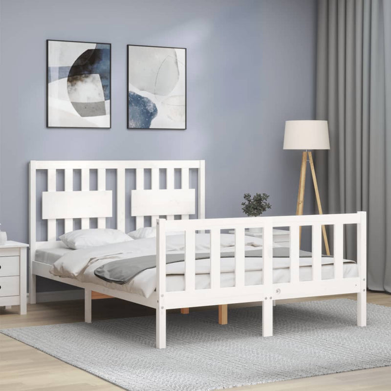 vidaXL fehér tömör fa ágykeret fejtámlával Small Double