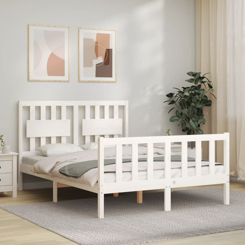 vidaXL fehér tömör fa ágykeret fejtámlával Small Double