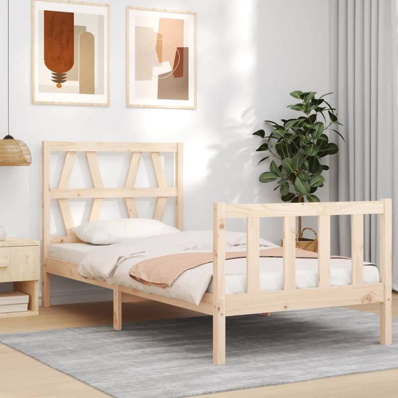 vidaXL tömör fa ágykeret fejtámlával Small Single