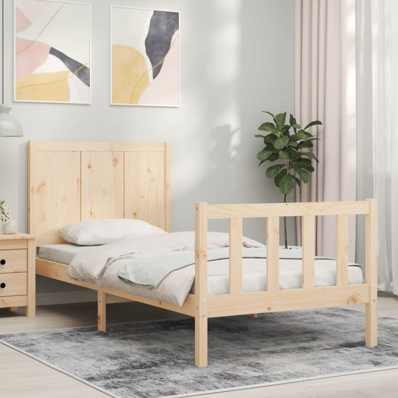 vidaXL tömör fa ágykeret fejtámlával Small Single