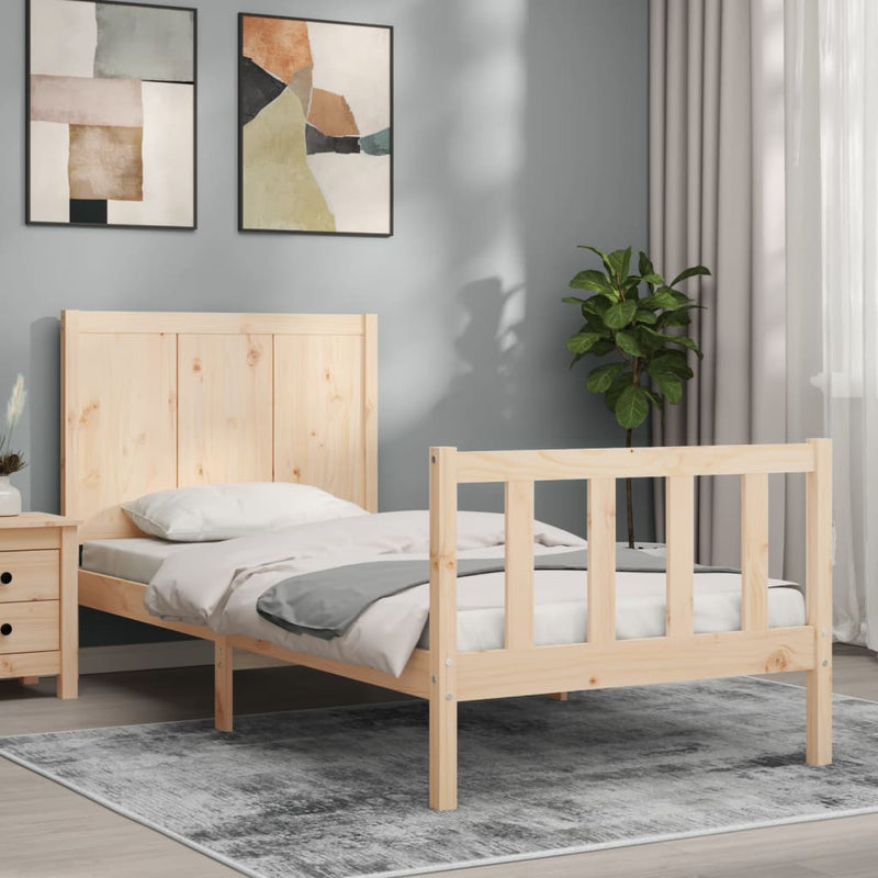 vidaXL tömör fa ágykeret fejtámlával Small Single