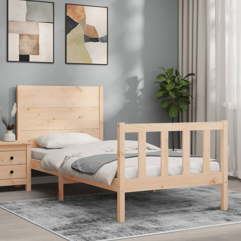 vidaXL tömör fa ágykeret fejtámlával Small Single