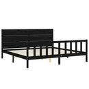 vidaXL fekete tömör fa ágykeret fejtámlával 200 x 200 cm