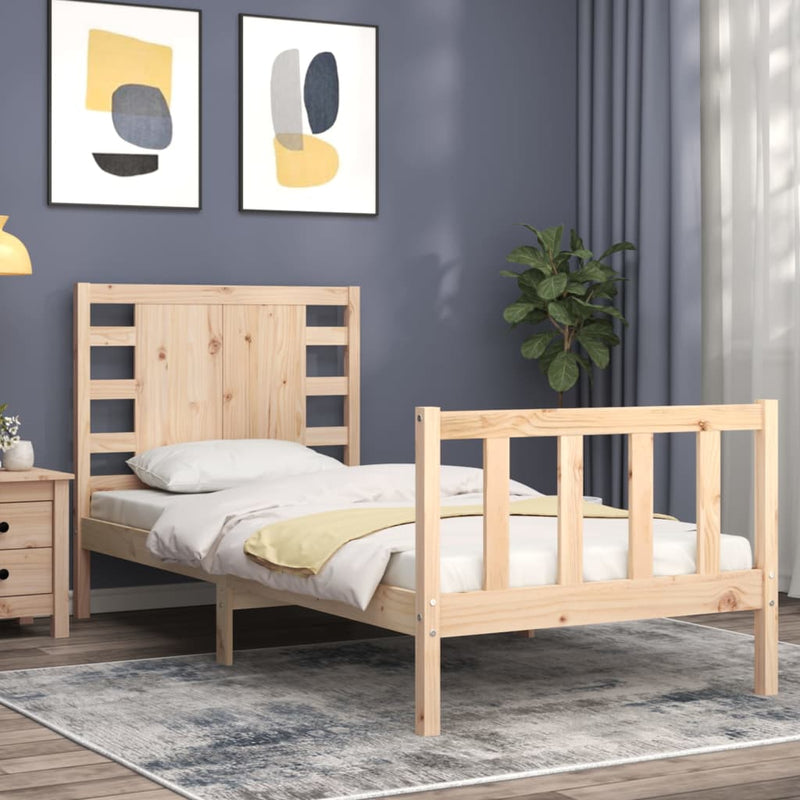 vidaXL tömör fa ágykeret fejtámlával Small Single