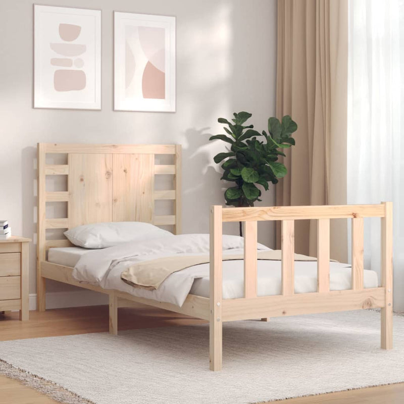 vidaXL tömör fa ágykeret fejtámlával Small Single
