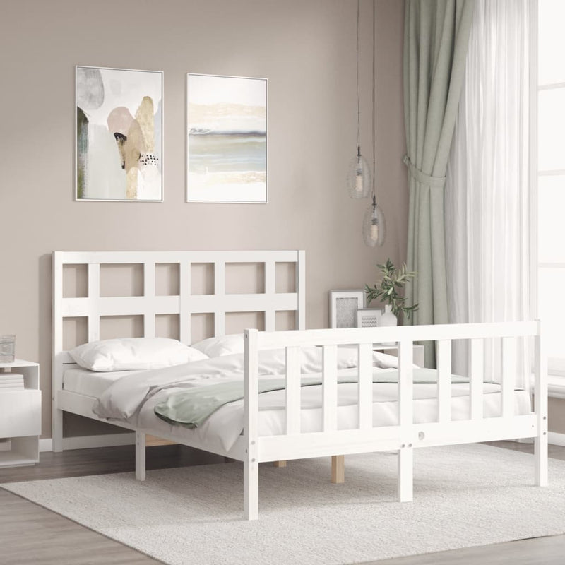 vidaXL fehér tömör fa ágykeret fejtámlával Small Double
