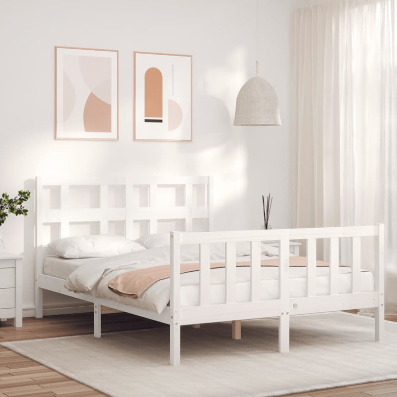 vidaXL fehér tömör fa ágykeret fejtámlával Small Double