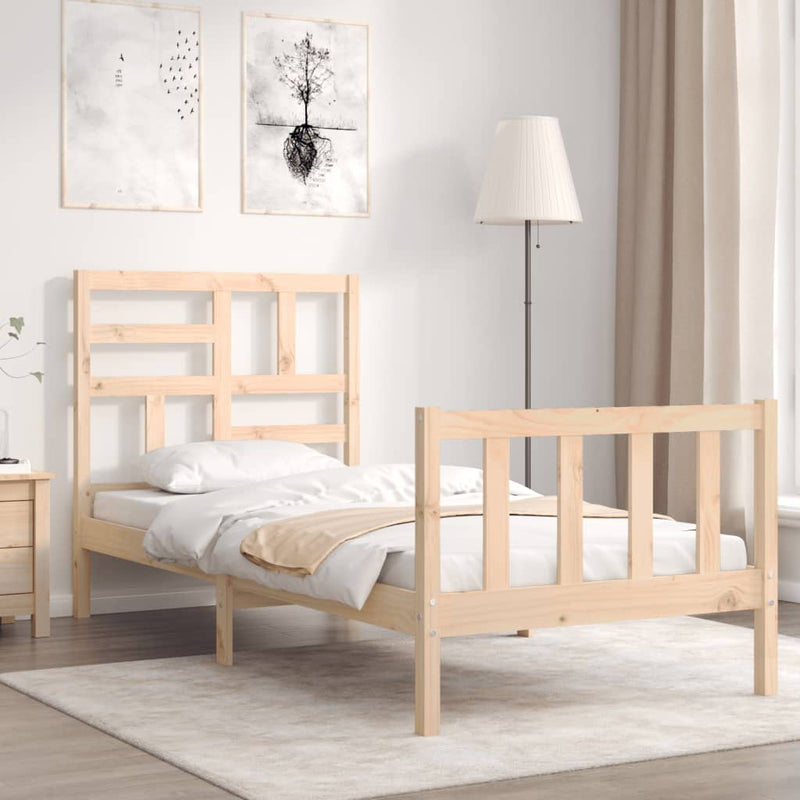 vidaXL tömör fa ágykeret fejtámlával Small Single