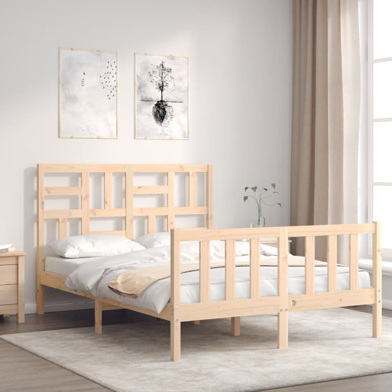 vidaXL tömör fa ágykeret fejtámlával Small Double