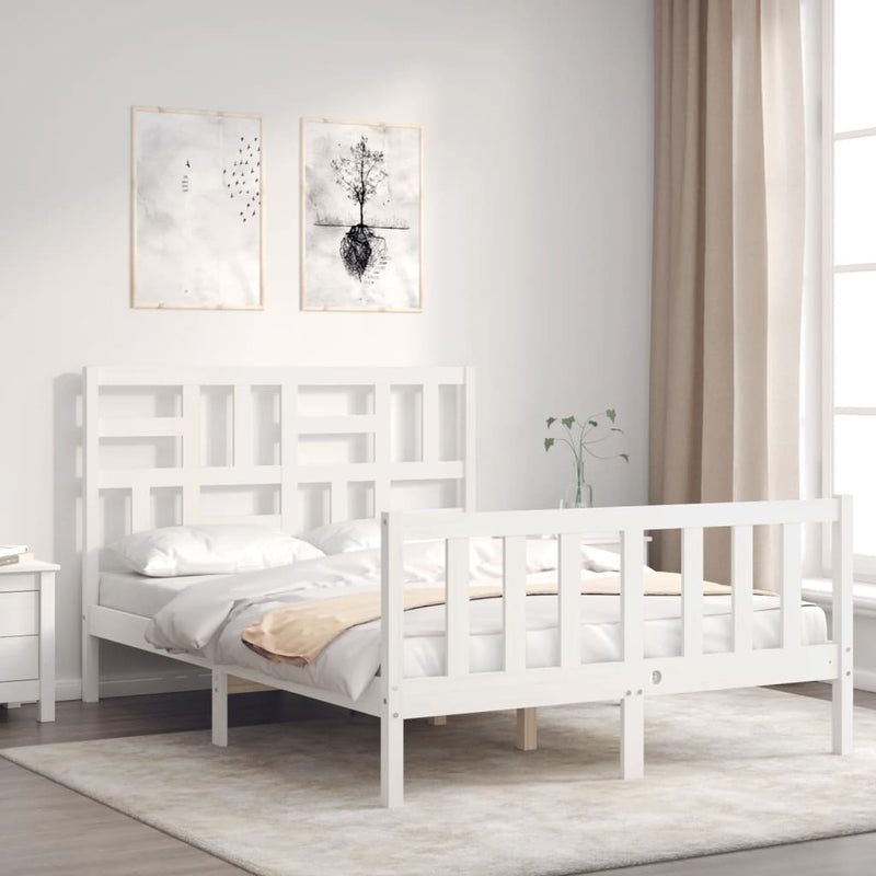 vidaXL fehér tömör fa ágykeret fejtámlával Small Double