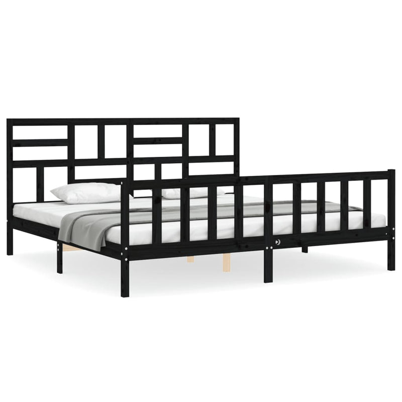 vidaXL fekete tömör fa ágykeret fejtámlával 200 x 200 cm