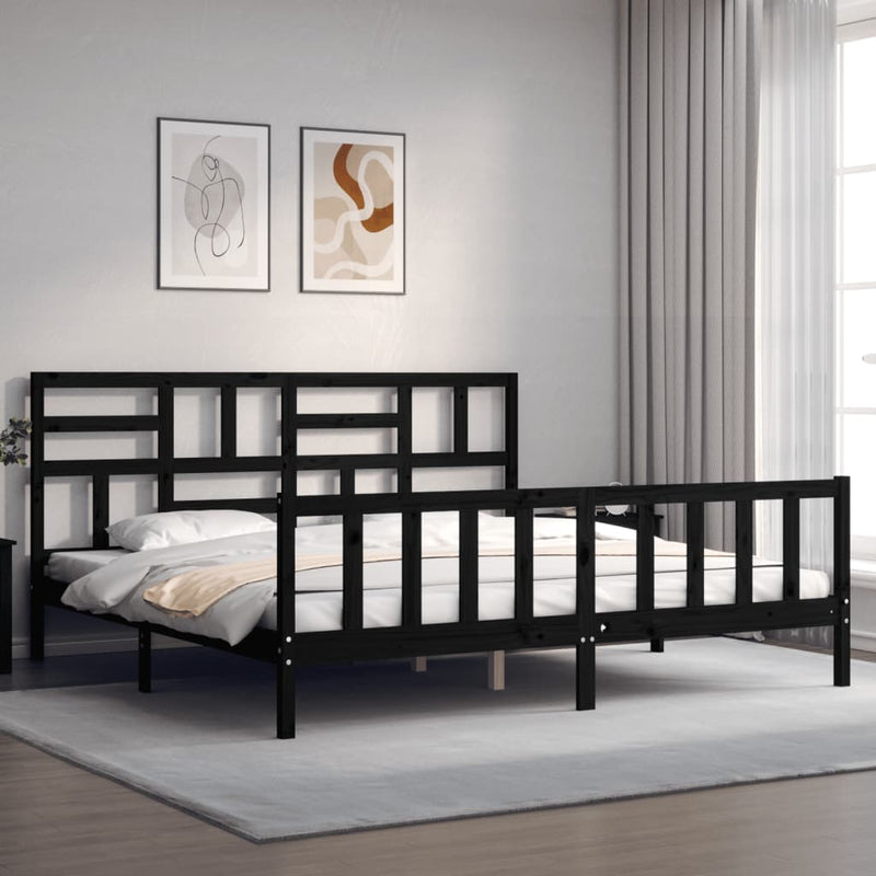 vidaXL fekete tömör fa ágykeret fejtámlával 200 x 200 cm