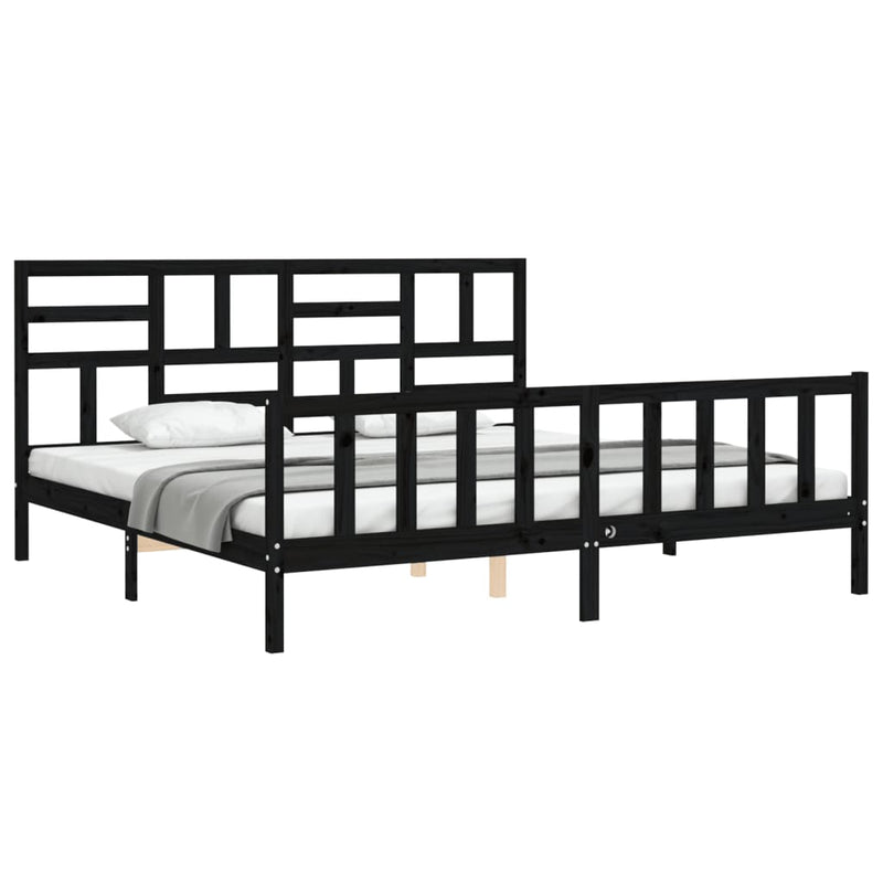 vidaXL fekete tömör fa ágykeret fejtámlával 200 x 200 cm