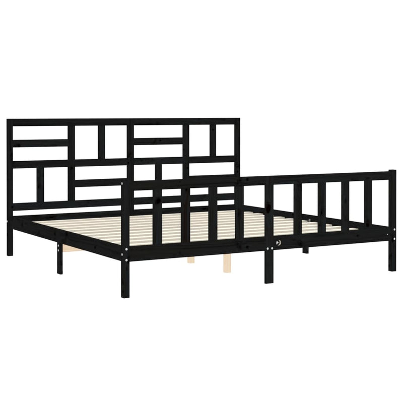 vidaXL fekete tömör fa ágykeret fejtámlával 200 x 200 cm