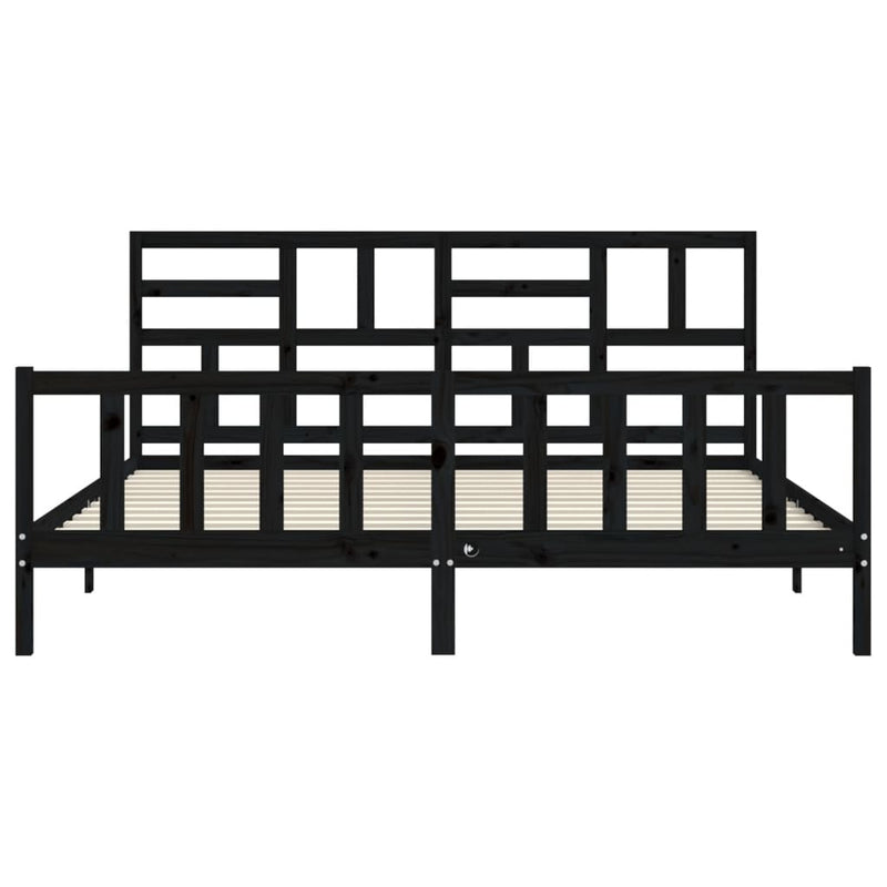 vidaXL fekete tömör fa ágykeret fejtámlával 200 x 200 cm