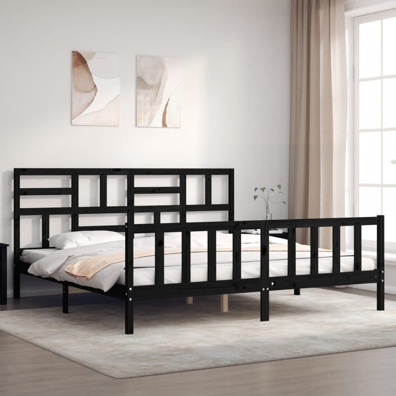 vidaXL fekete tömör fa ágykeret fejtámlával 200 x 200 cm