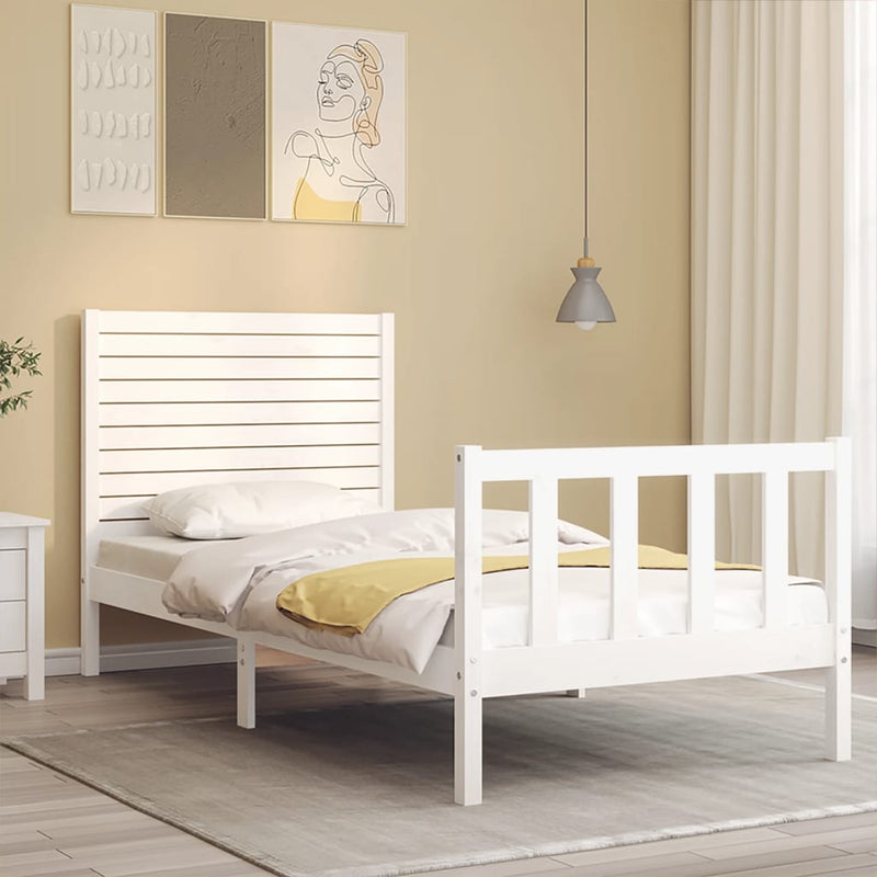 vidaXL fehér tömör fa ágykeret fejtámlával Small Single