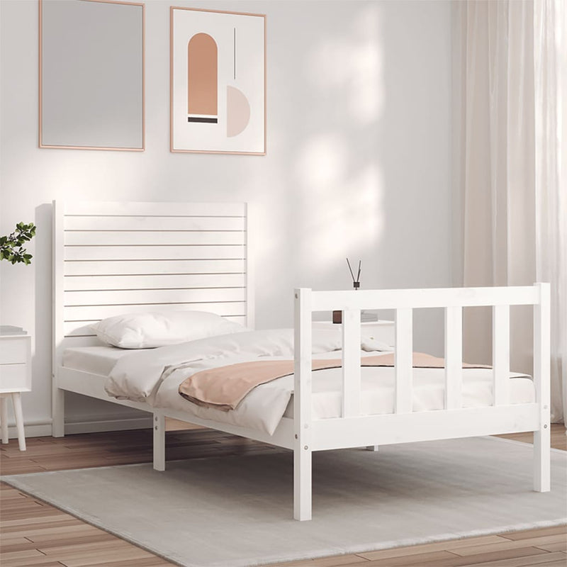 vidaXL fehér tömör fa ágykeret fejtámlával Small Single