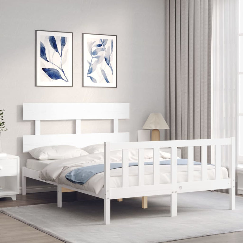 vidaXL fehér tömör fa ágykeret fejtámlával Small Double