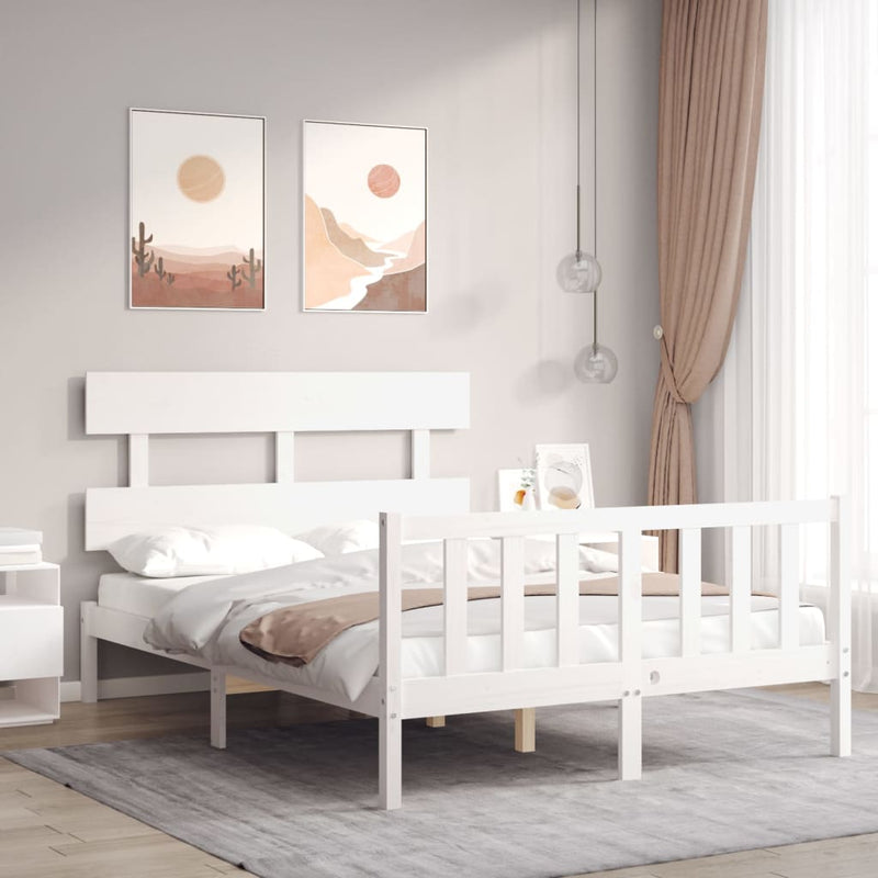 vidaXL fehér tömör fa ágykeret fejtámlával Small Double