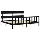 vidaXL fekete tömör fa ágykeret fejtámlával 200 x 200 cm