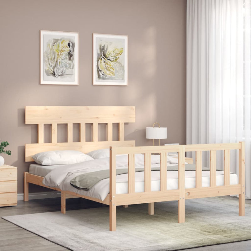 vidaXL tömör fa ágykeret fejtámlával Small Double