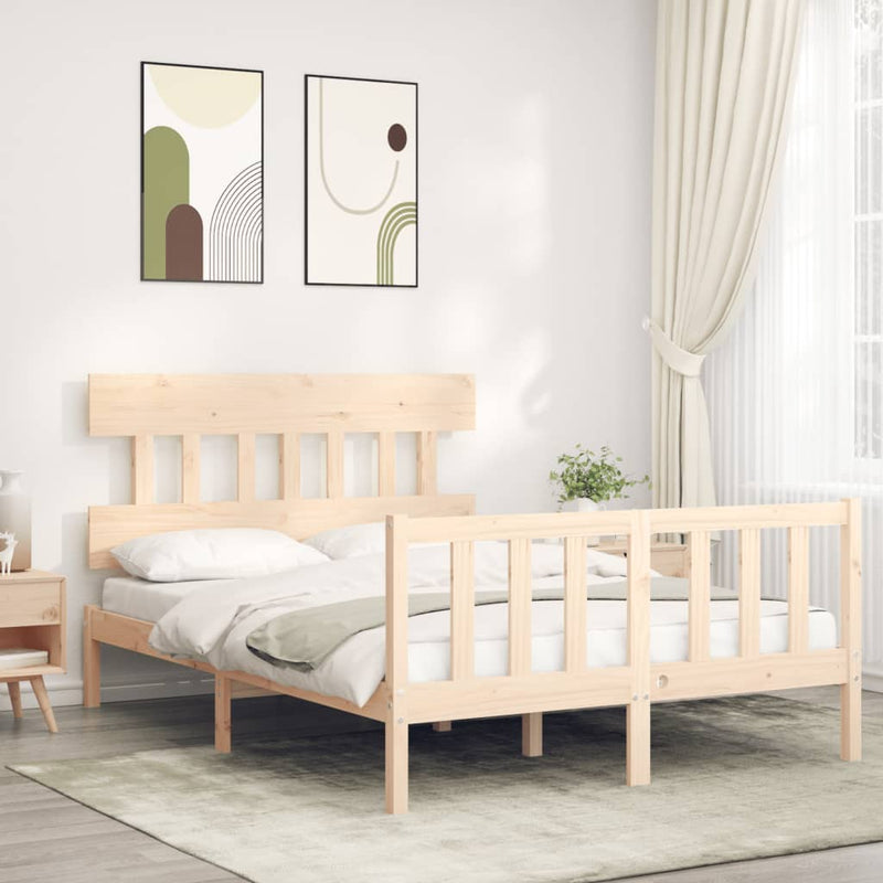 vidaXL tömör fa ágykeret fejtámlával Small Double