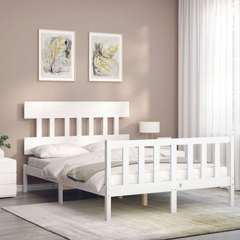 vidaXL fehér tömör fa ágykeret fejtámlával Small Double
