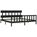 vidaXL fekete tömör fa ágykeret fejtámlával 200 x 200 cm