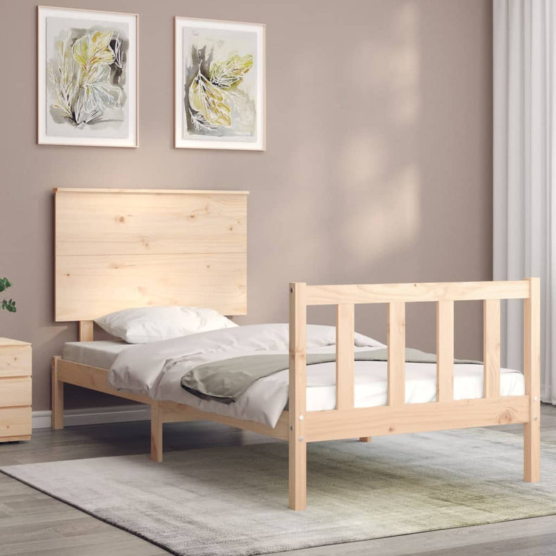 vidaXL tömör fa ágykeret fejtámlával Small Single