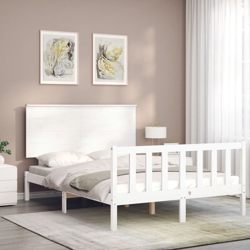vidaXL fehér tömör fa ágykeret fejtámlával Small Double