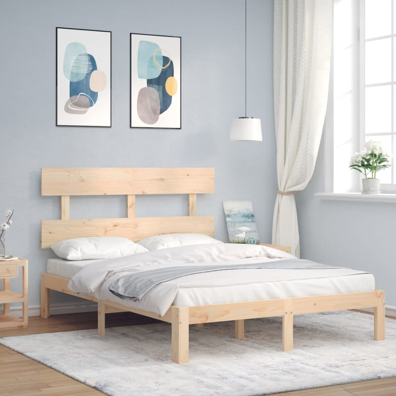 vidaXL tömör fa ágykeret fejtámlával Small Double
