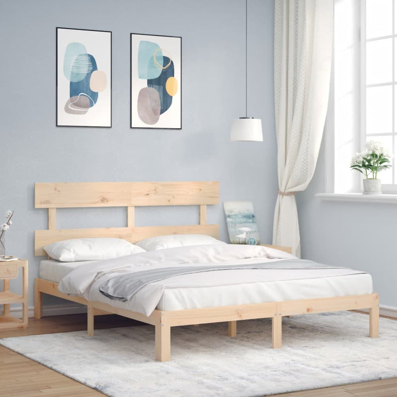 vidaXL tömör fa ágykeret fejtámlával King Size