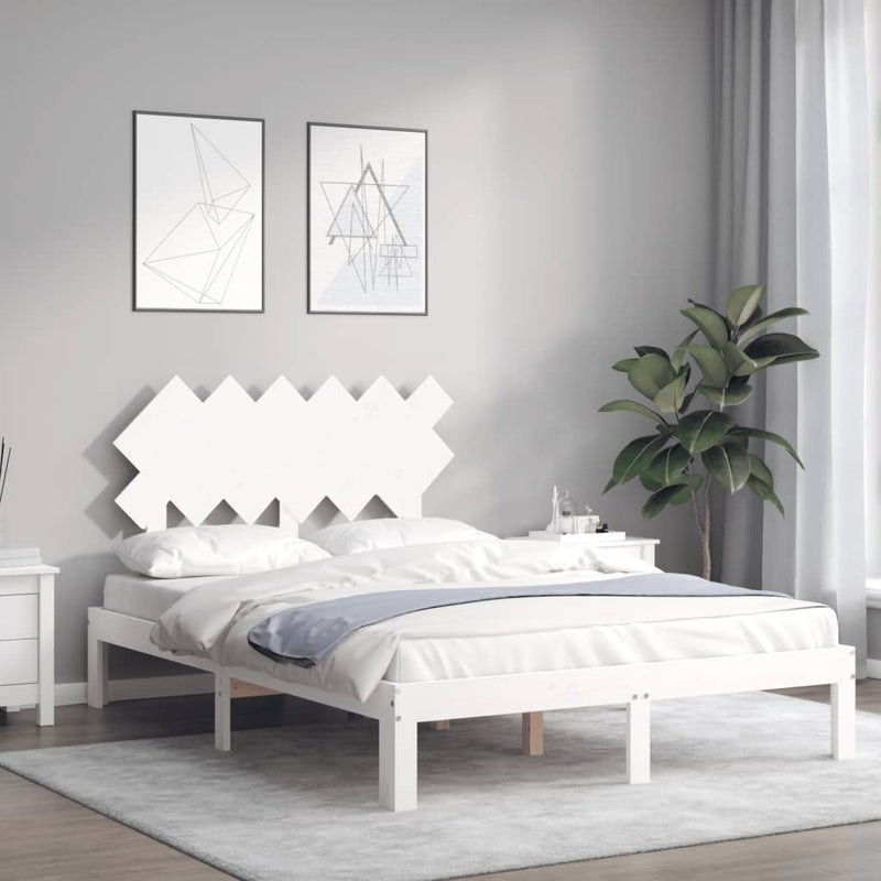 vidaXL fehér tömör fa ágykeret fejtámlával Small Double