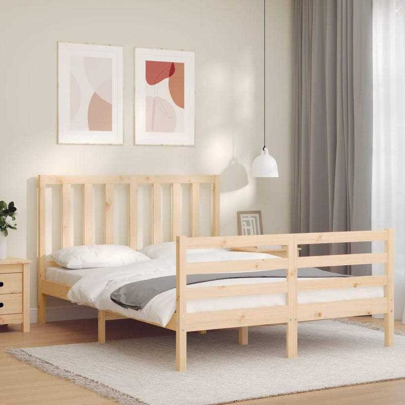 vidaXL tömör fa ágykeret fejtámlával Small Double