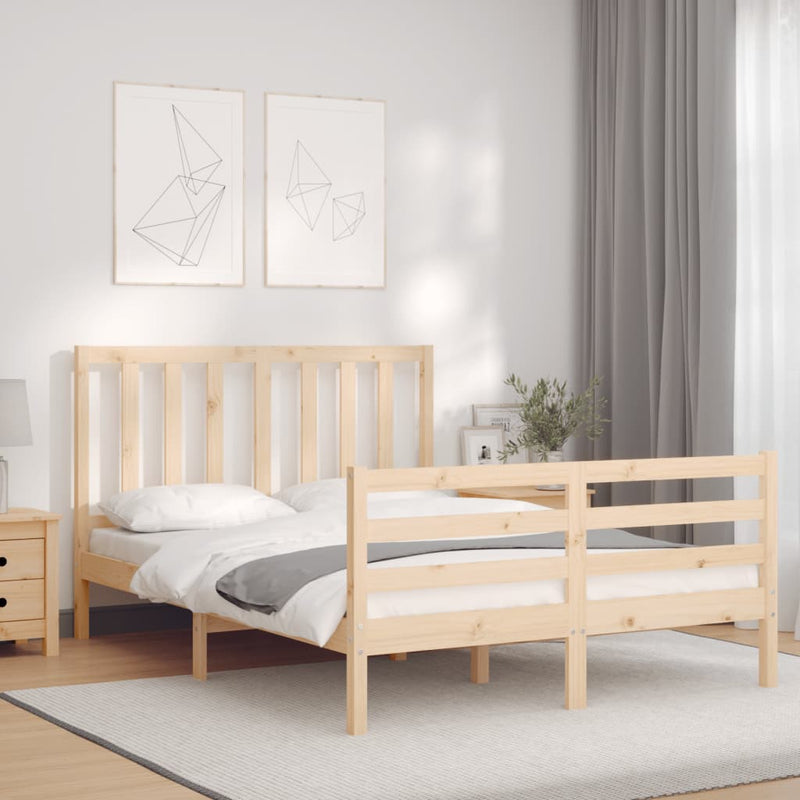vidaXL tömör fa ágykeret fejtámlával Small Double