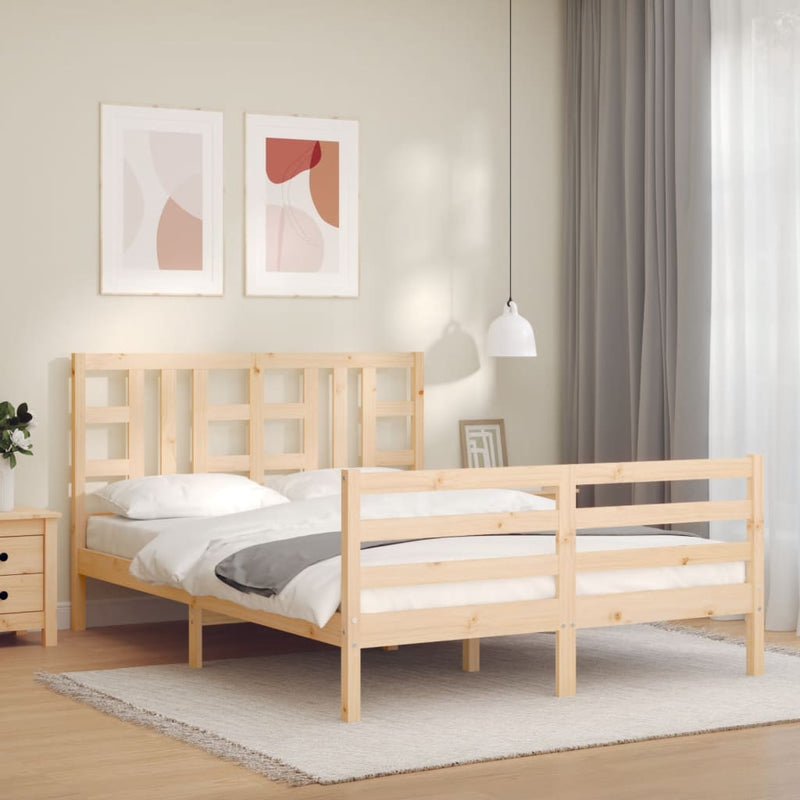 vidaXL tömör fa ágykeret fejtámlával 160 x 200 cm