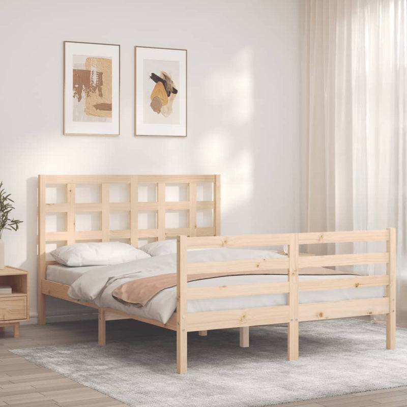 vidaXL tömör fa ágykeret fejtámlával Small Double