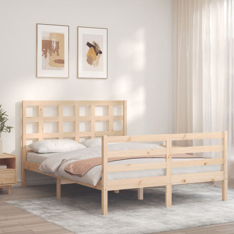vidaXL tömör fa ágykeret fejtámlával 140 x 190 cm