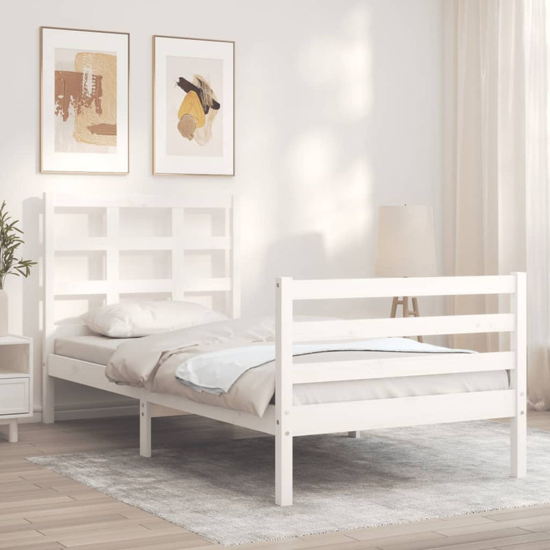 vidaXL fehér tömör fa ágykeret fejtámlával 100 x 200 cm