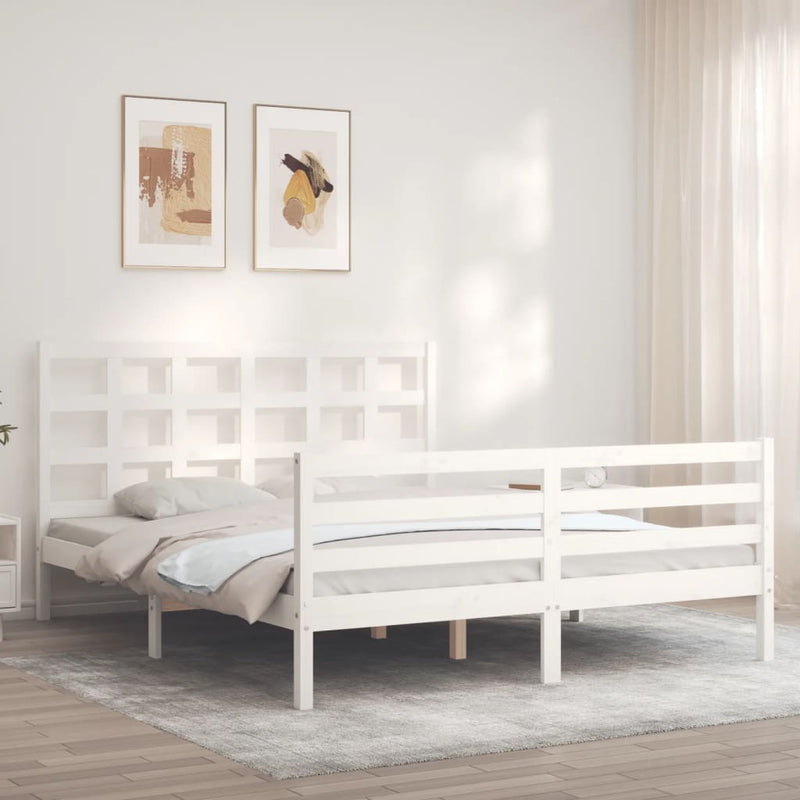vidaXL fehér tömör fa ágykeret fejtámlával 160 x 200 cm